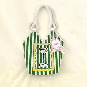 Viral Beaded Green & White Striped Martini Bag